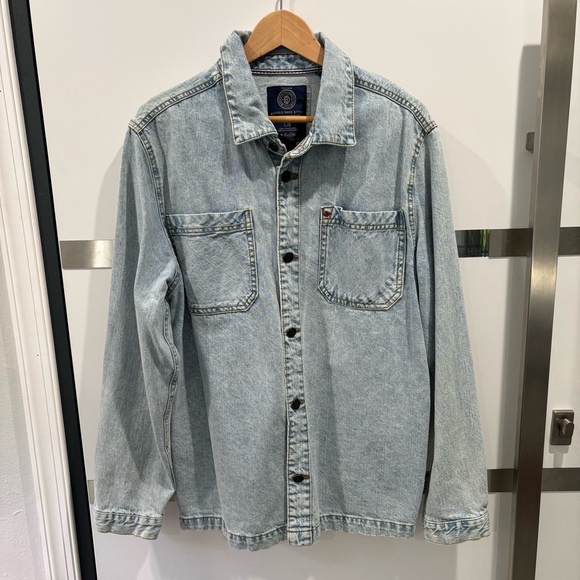 BUFFALO DAVID BITTON Joshua-X Denim Shirt Jacket Mens Large Light Blue Jean - Picture 1 of 15